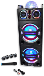 Portable Bluetooth PA Speaker System – 2000W Active powered Outdoor Bluetooth Speaker Portable PA System w Microphone In, Party Lights, USB SD Card Reader, AUXRCAFM Radio, Wheels