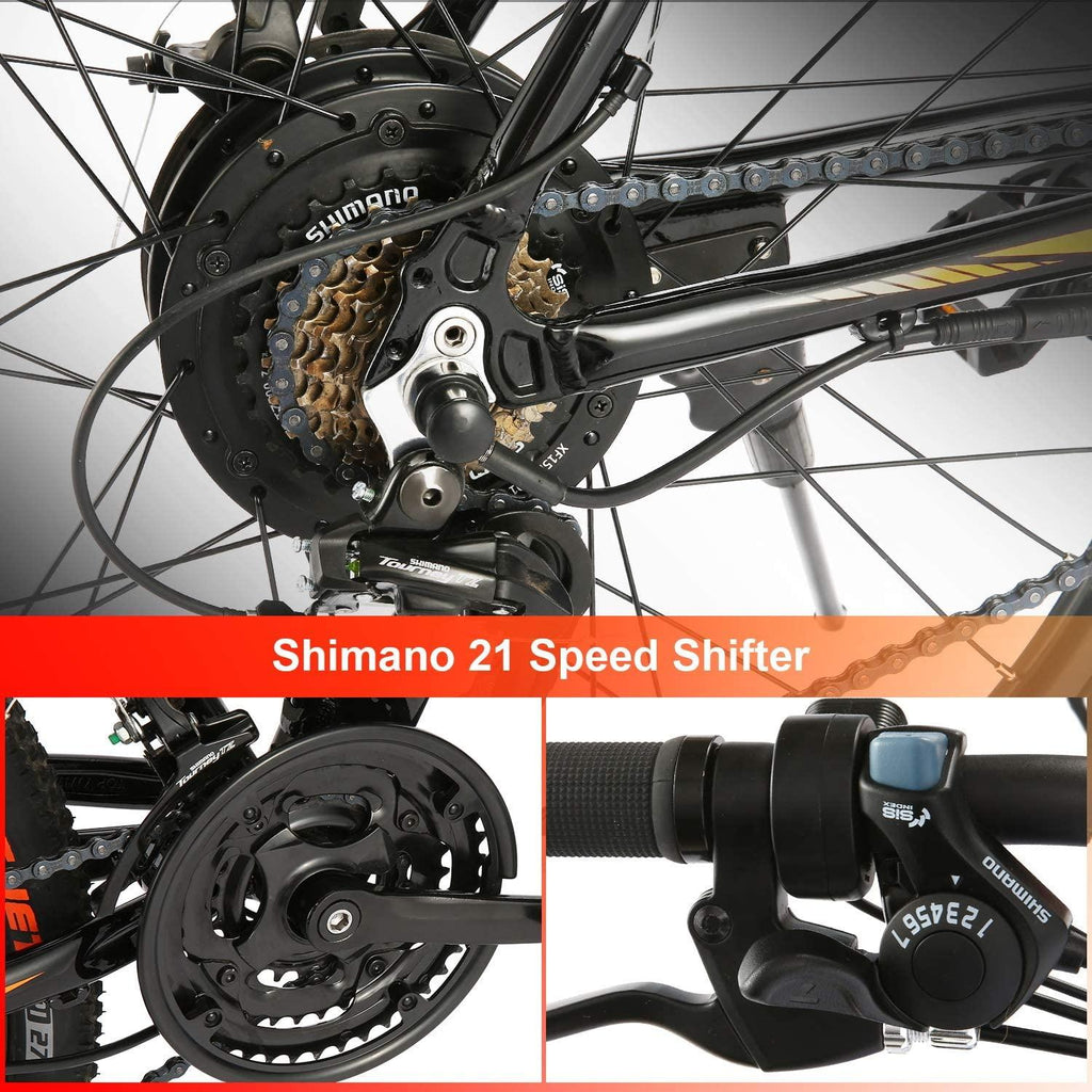 ANCHEER Electric Bike Electric Mountain Bike 350W Ebike 26” Electric Bicycle, 20MPH Adults Ebike with Removable 7.8/10.4Ah Battery, Professional 21 Speed Gears