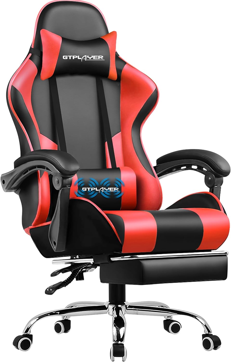 GTPLAYER Gaming Chair, Computer Chair with Footrest and Lumbar Support, Height Adjustable Game Chair with 360  -Swivel Seat and Headrest and for Office or Gaming (White)