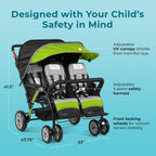 Compass Quad 4 Seat Stroller | 4-Seat Stroller for Daycare | Oversized UV Blocking Canopy | 5-Point Harness | Easy Loading | Storage Bucket | Teal