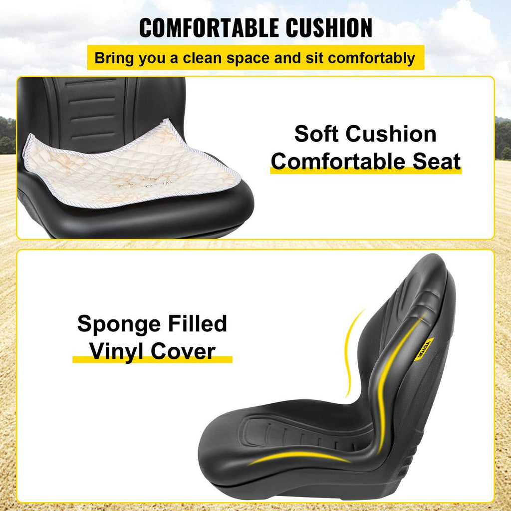 VEVOR Yamaha High-Back Tractor Seat, Black Vinyl, Universal Fit for Mowers & Forklifts, Drain Hole, Easy Install