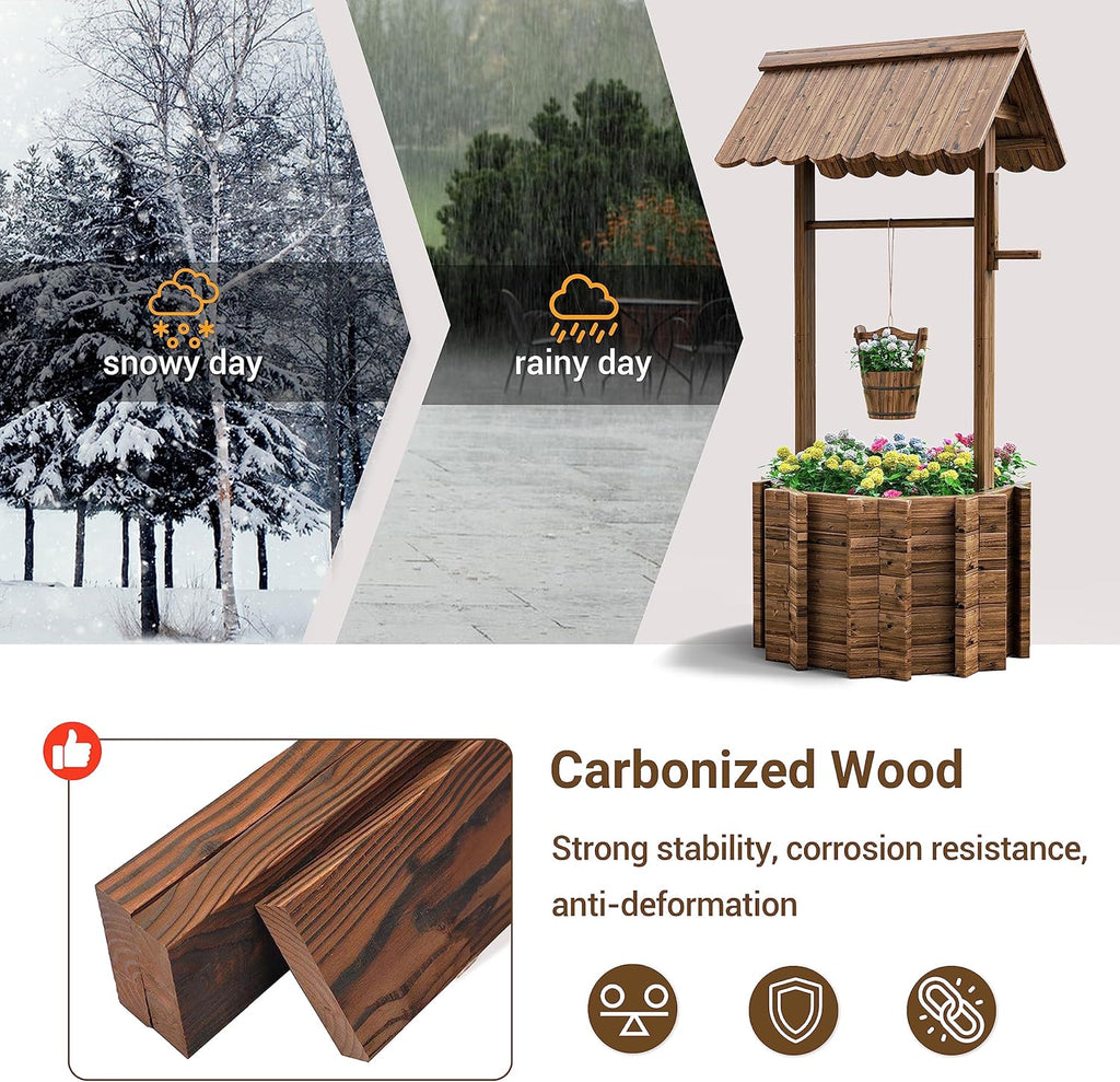 UDPATIO Wishing Wells for Yard, Large Wooden Wishing Well Planter for Outdoors