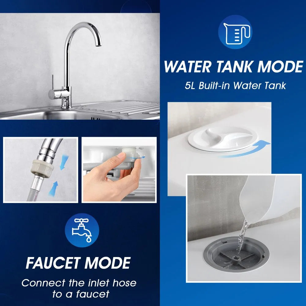 Portable Countertop Dishwasher with 5-Liter Built-In Water Tank and Air-Dry Function, 5 Washing Programs
