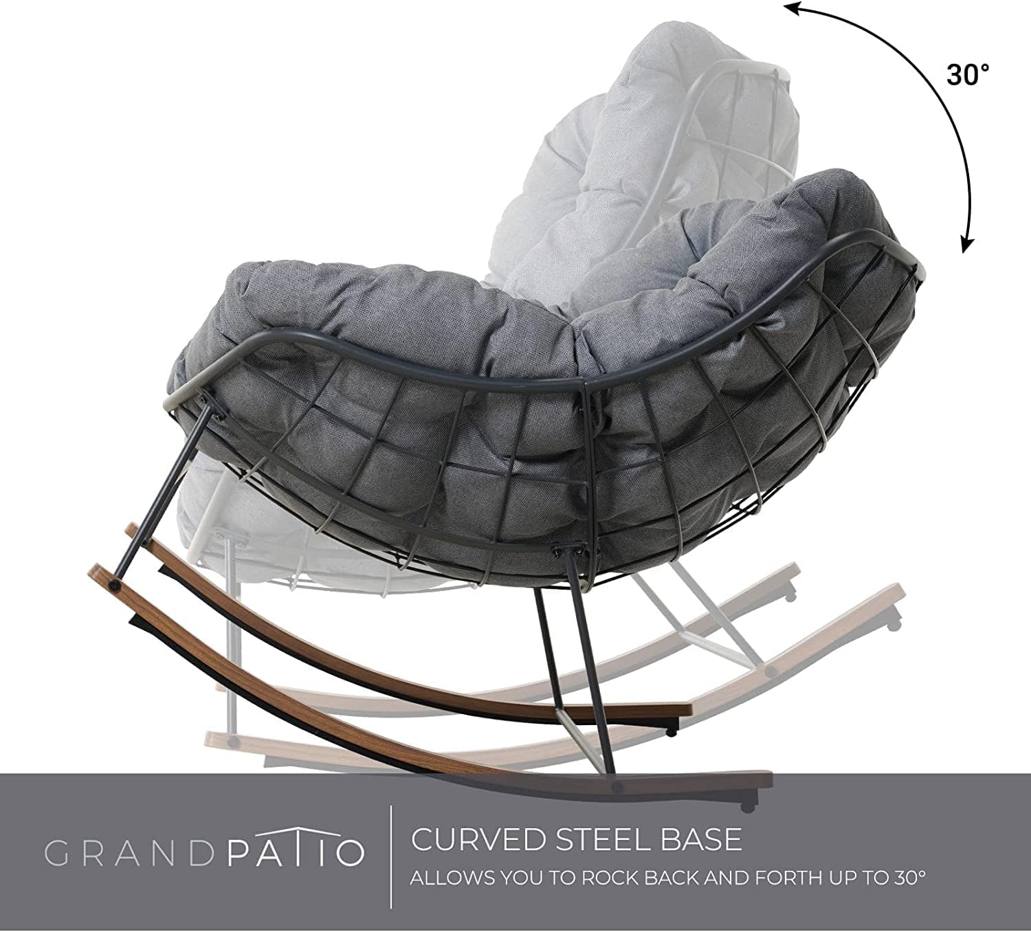 Grand patio Rocking Chair Outdoor, E-Coated Papasan Rocking Chair with Cushion