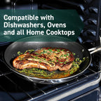 HexClad 12-Inch Hybrid Nonstick Fry Pan with Glass Lid, Oven & Dishwasher Safe, Silver