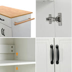 4 EVER WINNER White Kitchen Island with Storage on Wheels, Rolling Kitchen Island Cart with 2 Drawers& 4 Storage Cabinets, Wooden Countertop, Towel Racks, Adjustable Shelves