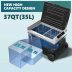 EUHOMY 12 Volt Refrigerator, 37QT(35L) Electric Cooler, Portable Freezer 12V/24V DC 110-240V AC, 12V Fridge -4��~68��, 12V Cooler with Wheels & 2 Baskets for Travel, Truck, Boat, Camping