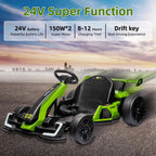 24V Electric Go Kart, with 300W Strong Motor, Drift/Sport Mode, Big Battery, Eva Tire,Length Adjustmen for Outdoor Racing Toy-Green