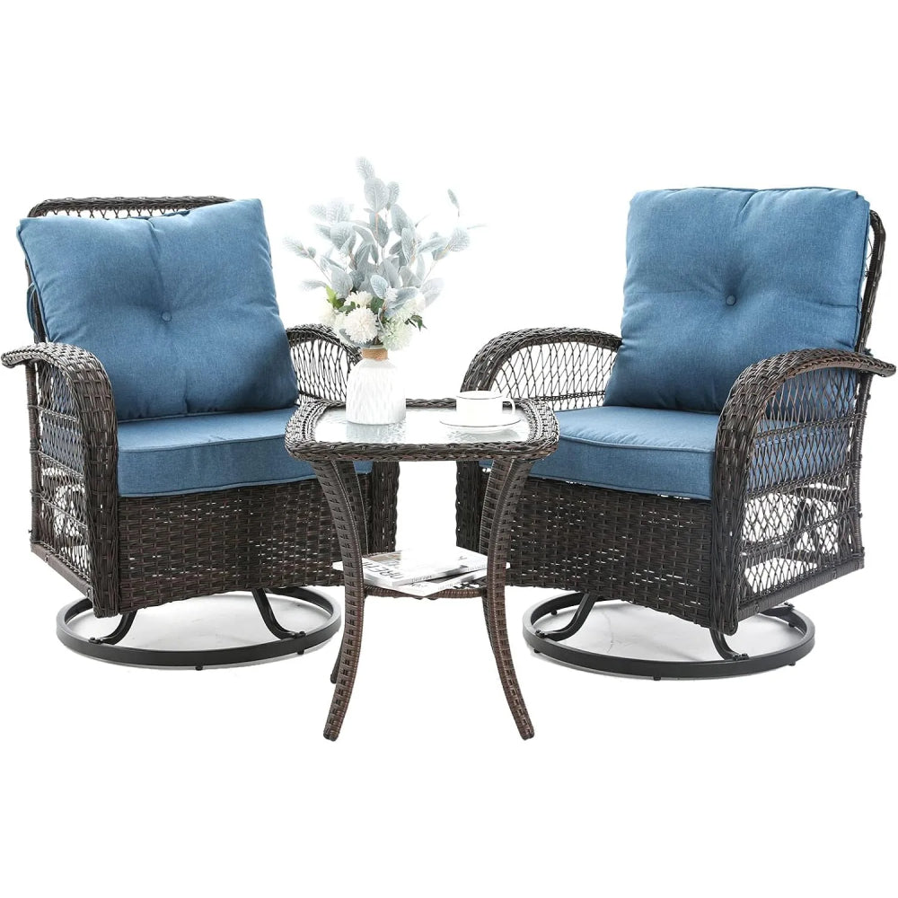 VONZOY 3 Pieces Patio Furniture Set with Rocking Chair, Thickened Cushions