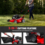 18" Lawn Mowers, 3 in 1 Self-Propelled Cordless Lawn Mower, 131cc Walk-Behind Push Gas Lawn-Mower with 50L Grass Bag, Heavy-Duty Gas Powered Lawnmower for Gardening Care Lawns Maintenance Yard Trimme