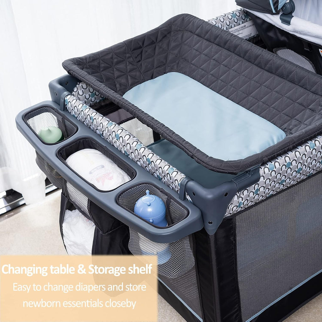 QUTANIX 5 in 1 Multifunctional Pack and Play with Bassinets