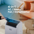 BLACK+DECKER 10,000 BTU Portable Air Conditioner for Rooms up to 450 Sq. Ft. with Remote – White