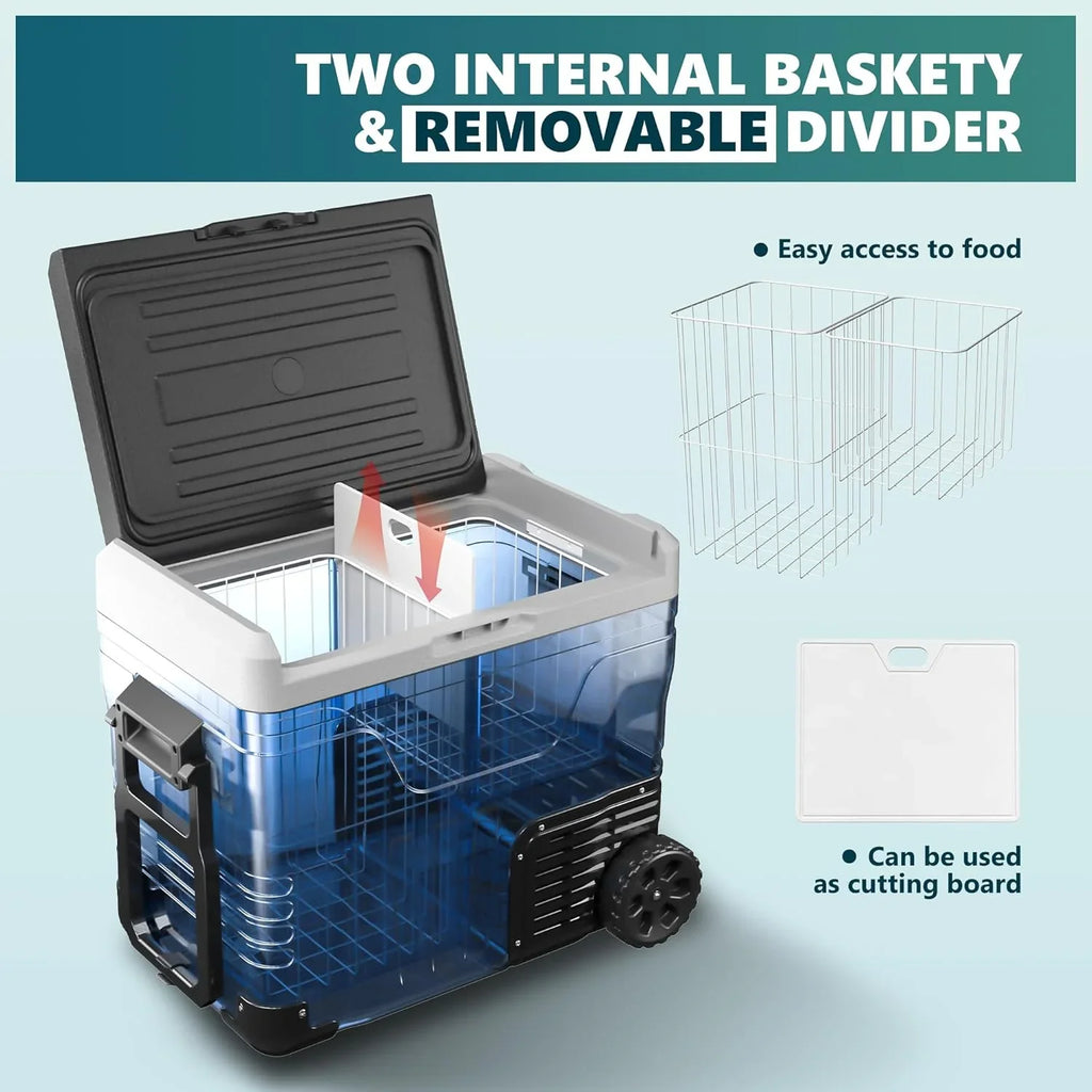EUHOMY 12 Volt Refrigerator, 37QT(35L) Electric Cooler, Portable Freezer 12V/24V DC 110-240V AC, 12V Fridge -4��~68��, 12V Cooler with Wheels & 2 Baskets for Travel, Truck, Boat, Camping
