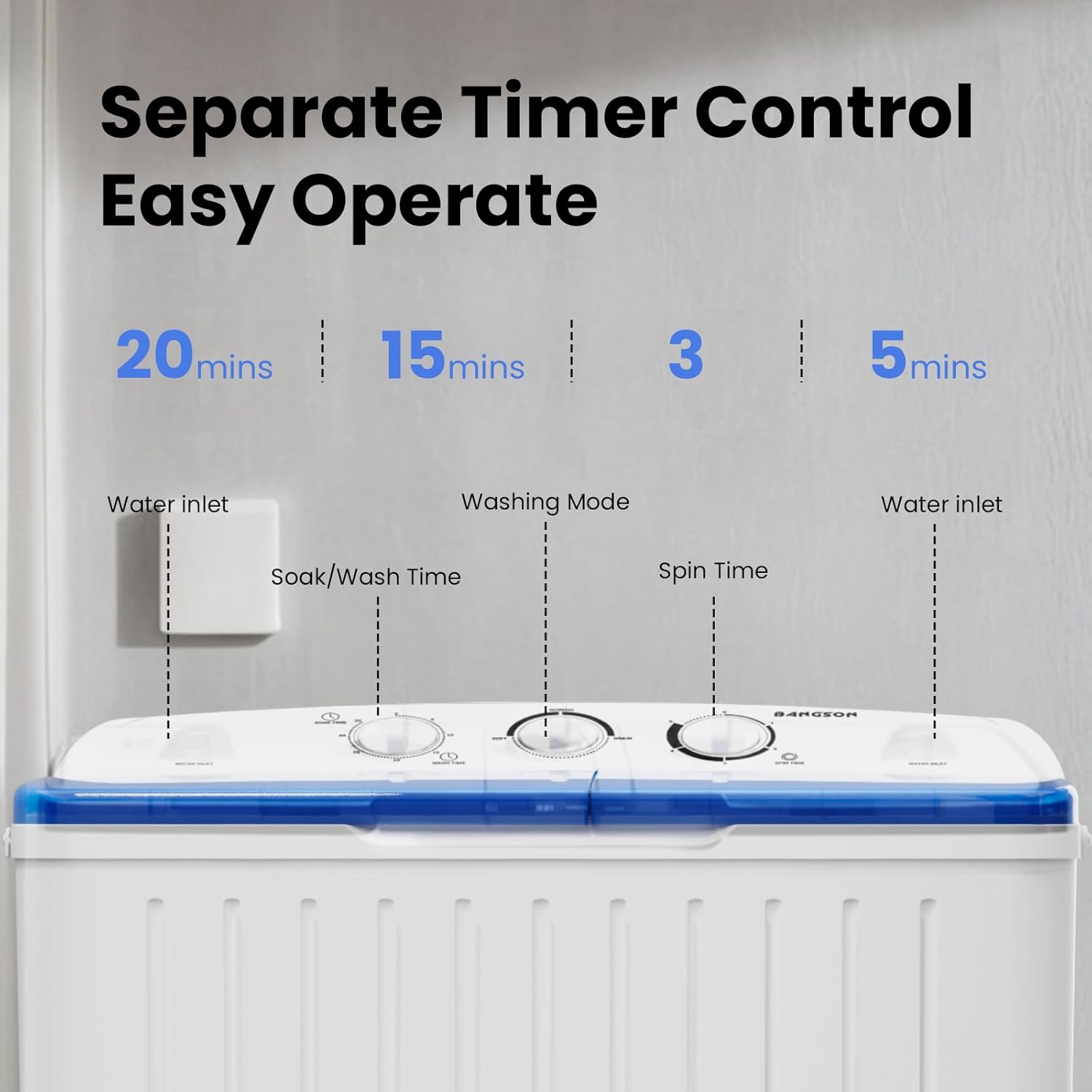 BANGSON Mini Twin Tub Washer and Dryer Combo with 17.6 lbs Large Capacity