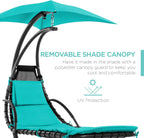 Best Choice Products Outdoor Hanging Curved Steel Chaise Lounge Chair Swing w/Built-in Pillow and Removable Canopy - Charcoal Gray