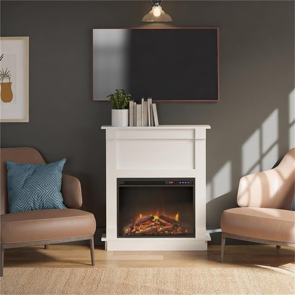 Ameriwood Home Ellsworth Fireplace with Mantel, White - Cozy Electric Heater