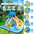 Water Slide,5 in 1 Dolphin Inflatable Bounce House for Kids- Climbing Wall Splash Pool Water Cannon Basketball Rim - 480W Blower - for Indoor Outdoor Backyard Birthday Party