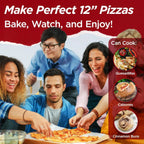 Electric Pizza Oven with Ceramic Stone, Viewing Window, Adjustable Heat Control, Timer and 1200W Baking Power, DIY Homemade Pizzeria, Large 12�� Pie Capacity (Black)