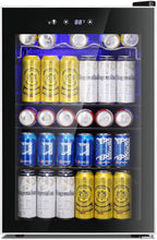 Beverage Refrigerator Cooler120 Can Mini Fridge Glass Door for Soda Beer Wine Stainless Steel Glass Door Small Drink Dispenser Machine Digital Display for Home, Office Bar,45cuft