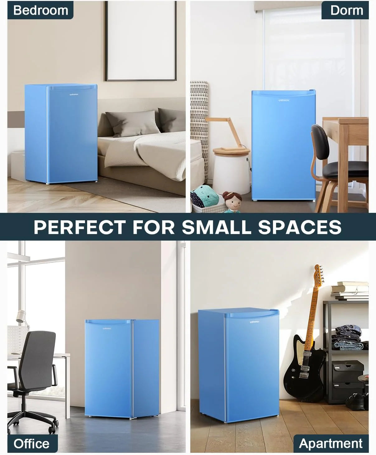 Upstreman 3.2 Cu.Ft Mini Fridge with Freezer, Single Door Mini Fridge, Dorm Fridge, Adjustable Thermostat, Mini Refrigerator for Bedroom, Office, Dorm, Black-BR321