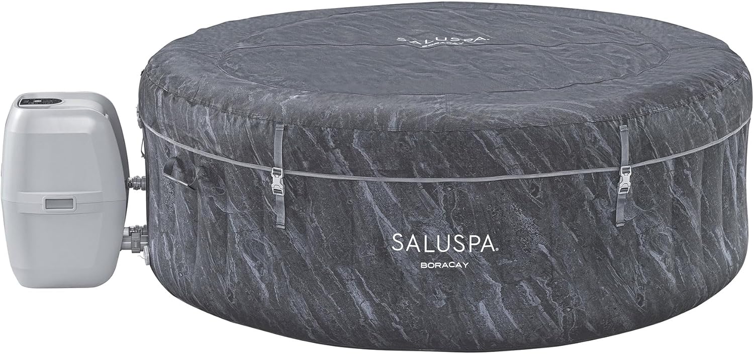 Bestway SaluSpa Fiji AirJet Large Round 2 to 4 Person Inflatable Hot Tub Portable Outdoor Spa with 120 AirJets and EnergySense Cover, Grey