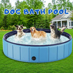 Foldable Dog Swimming Pool, 120"x20" Oversize Collapsable Hard Plastic Potable Bathing Tub for Pet Dog Kiddie Pool Indoor and Outdoor Leakproof PVC Play Pool for Large Dogs Pets Puppy Kids Blue