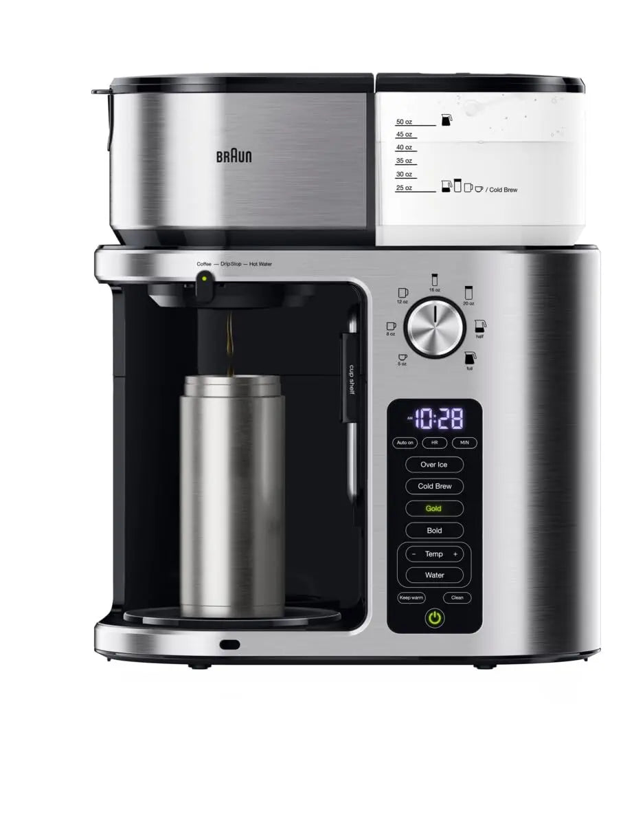 Braun MultiServe Plus Drip Coffee Maker, 10-Cup, 7 Brew Sizes, Cold & Hot Brew, Stainless Steel, KF9370SI