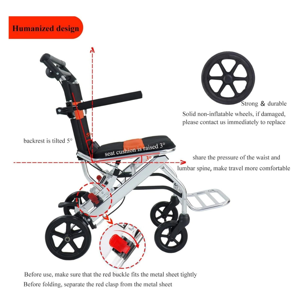 Ultra-Light Portable Folding Wheelchair, Travel-Friendly with Handbrake, 220 lbs Capacity, Ideal for Elderly & Children, 34.2�32.6 Unfolded Dimensions
