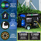 DuroMax XP12000EH Dual Fuel Generator – 12,000W Gas/Propane, 457cc 4-Stroke Engine, EPA/CARB Compliant