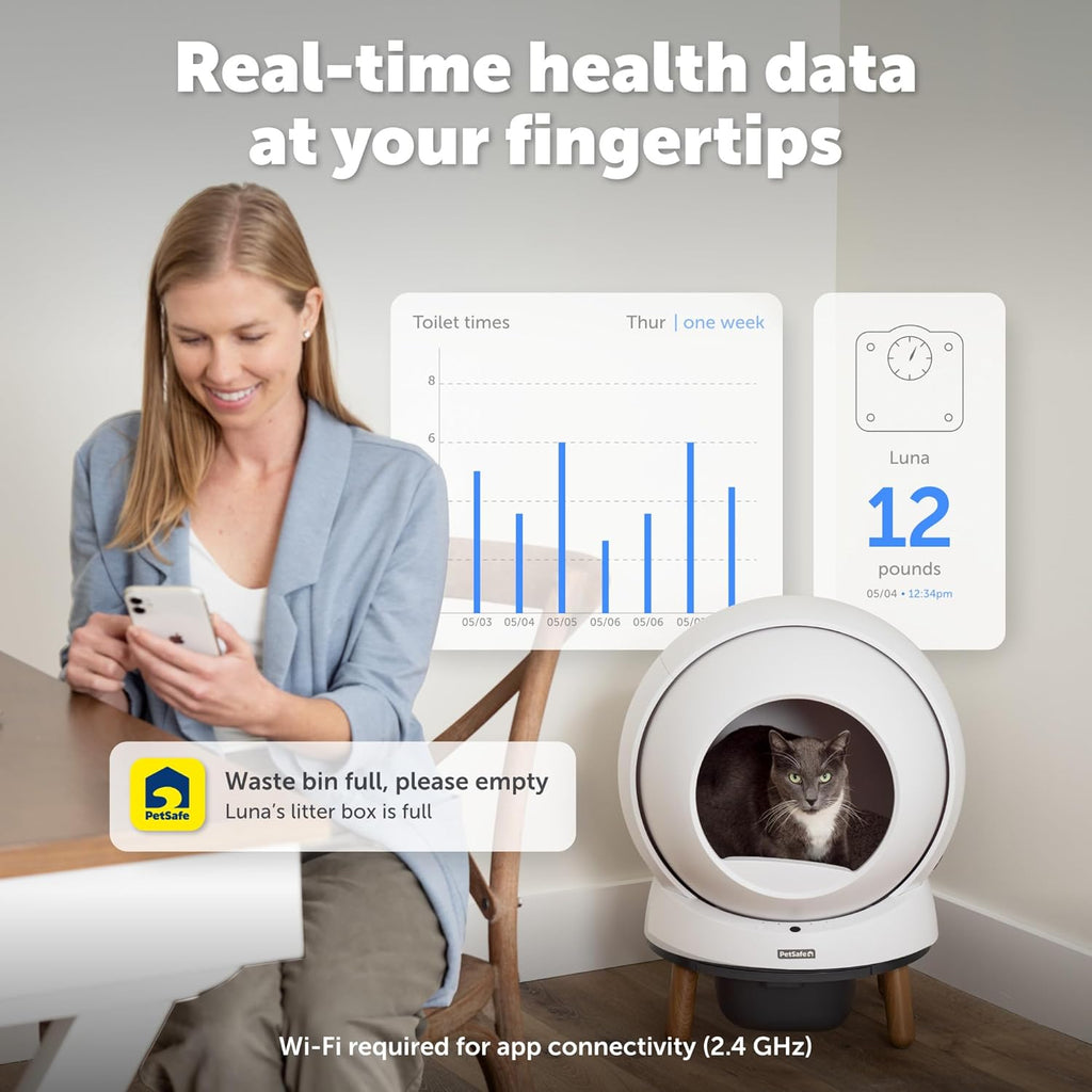 PetSafe Automatic Cat Litter Box Self Cleaning, App Controlled Self Cleaning with Health Monitoring