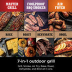 OG701 7-in-1 Outdoor Electric Grill & Smoker - Grill, BBQ, Air Fry, Bake, Roast, Dehydrate & Broil - Uses Woodfire Pellets - Portable & Weather Resistant