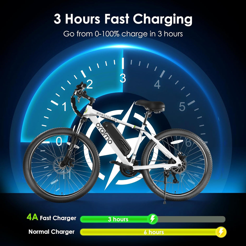 Adult Electric Bike, 350W BAFANG Motor (500W Peak), 4A 3H Fast Charging, 468Wh Li-Ion Battery, 21 Speed Gears, Air Saddle, 45 Miles 20 MPH 26" Mountain Bike Electric Bike