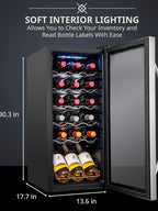 18 Bottle Compressor Wine Cooler Refrigerator w/Lock, Large Freestanding Wine Cellar For Red, White, Champagne or Sparkling Wine, 41f-64f Digital Temperature Control Fridge Glass Door Black