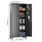 GangMei 72′′ Black Metal Garage Storage Cabinet with Wheels & Pegboard, 4 Adjustable Shelves, Lockable Tool Organizer