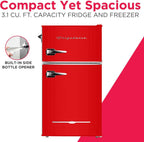 Frigidaire Retro Mini Fridge with Freezer & Side Bottle Opener-Small 2 Door Refrigerator for Office Bar or College Dorm Room-3.1 Cu Ft – 19”"D x 20.5" W x 33.5" H
