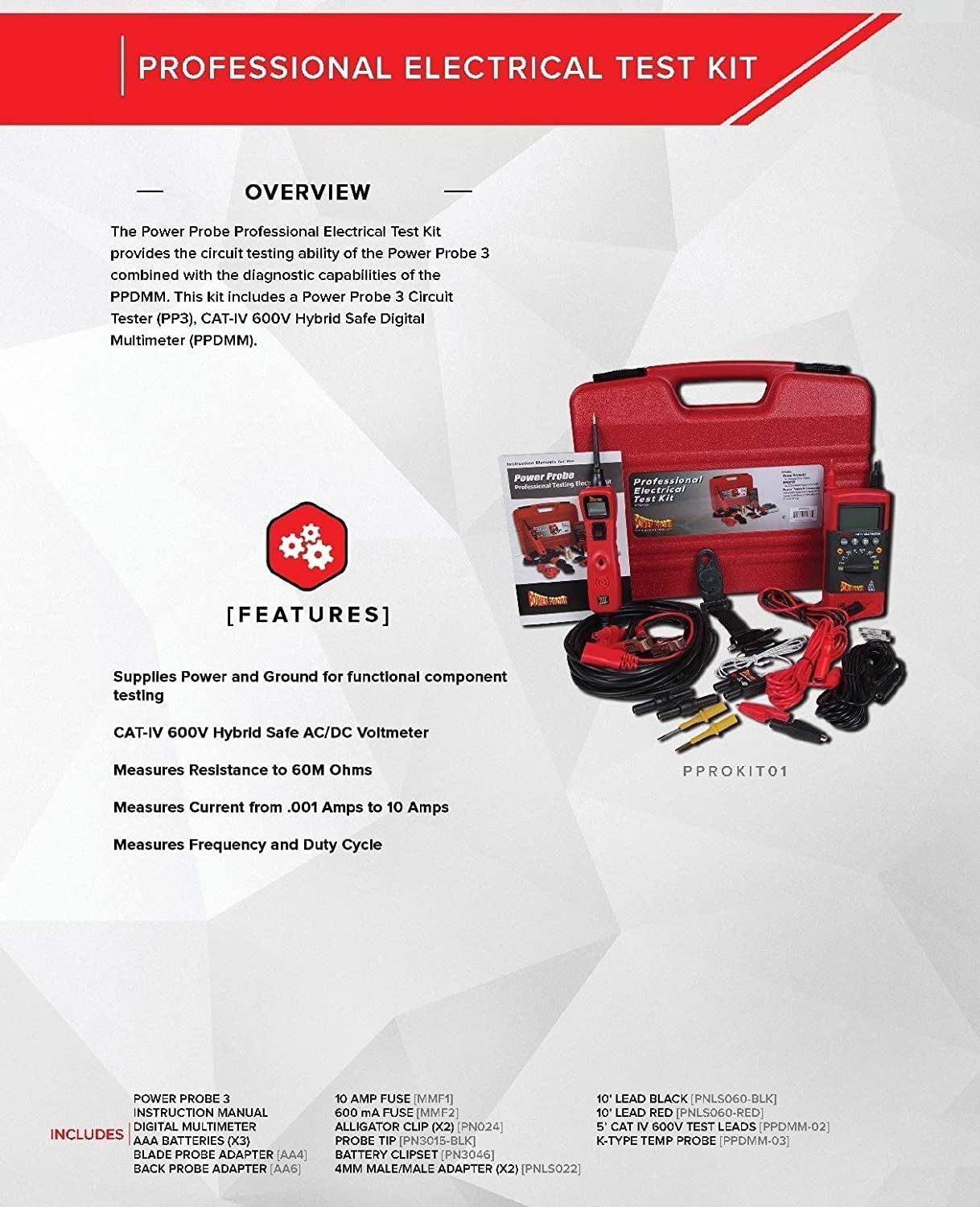 Power Probe Professional Electrical Test Kit - Red