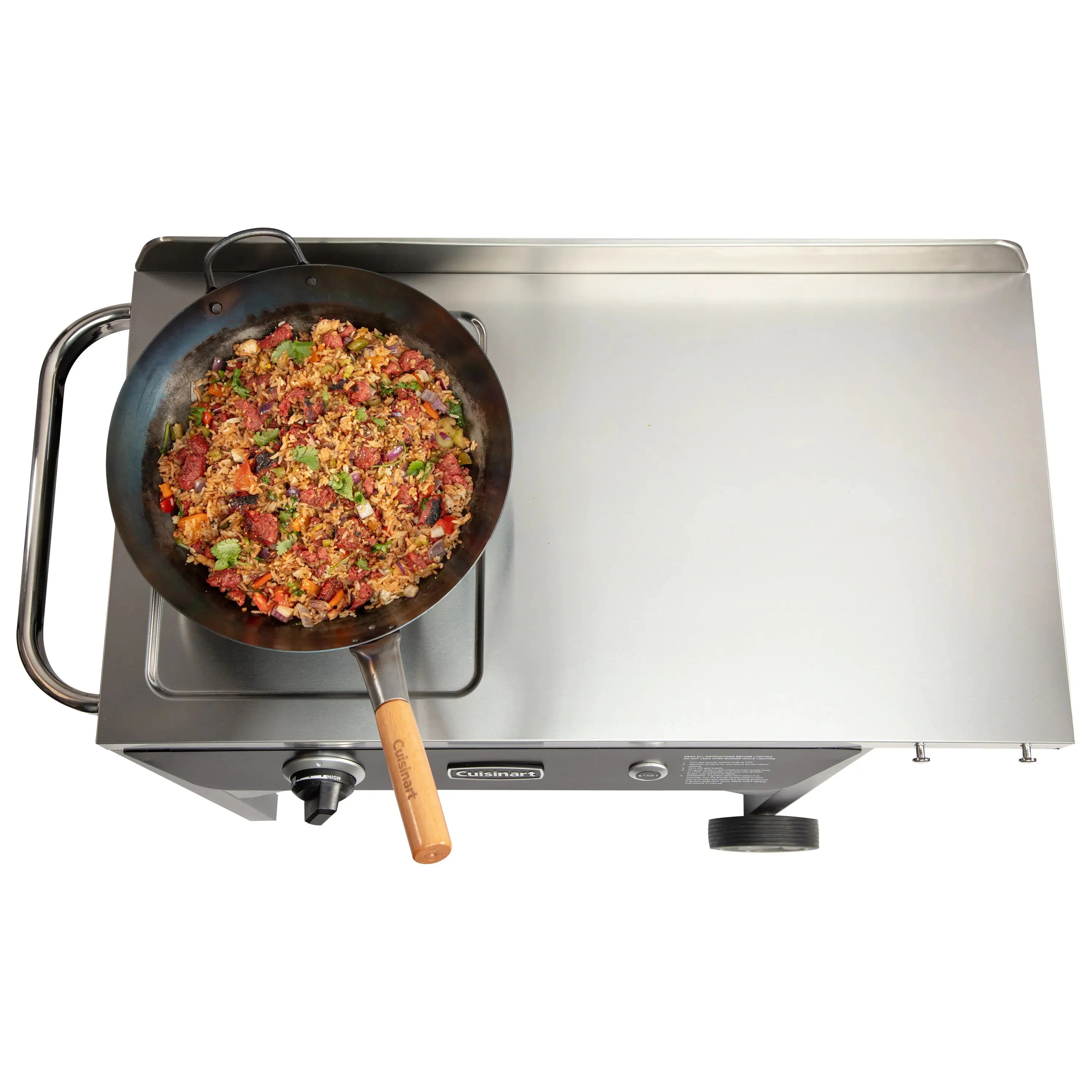 Cuisinart �� Outdoor Wok Station, 50,000 BTU Propane Outdoor Wok Burner w Prep Table, 14�测�� Carbon Steel Wok for Stir Fry, Searing, BBQ �� Black