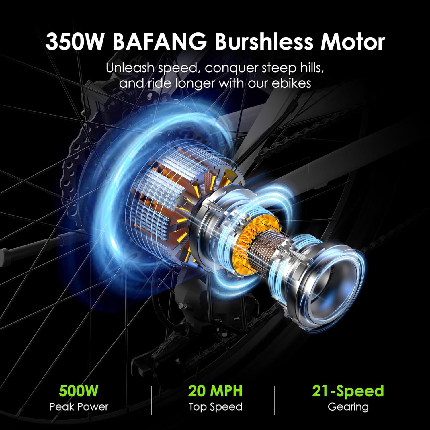Adult Electric Bike, 350W BAFANG Motor (500W Peak), 4A 3H Fast Charging, 468Wh Li-Ion Battery, 21 Speed Gears, Air Saddle, 45 Miles 20 MPH 26" Mountain Bike Electric Bike