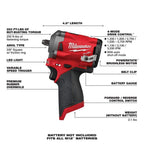 Milwaukee M12 FUEL 3/8′′ Cordless Brushless Stubby Impact Wrench, 250 ft-lbs Torque, Tool-Only