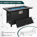 Walsunny 45′′ Steel Propane Fire Pit Table, 50,000 BTU, Rattan Design, 2-in-1 Patio Table with Lid, Lava Rock, and Glass Wind Guard