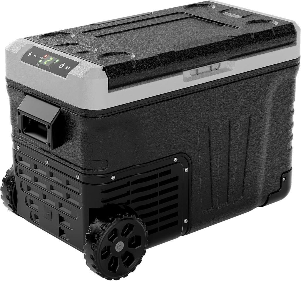 EUHOMY 12 Volt Refrigerator, 37QT(35L) Electric Cooler, Portable Freezer 12V/24V DC 110-240V AC, 12V Fridge -4��~68��, 12V Cooler with Wheels & 2 Baskets for Travel, Truck, Boat, Camping