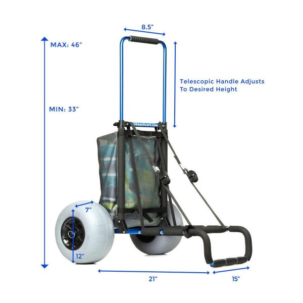 My Beach Cart Heavy Duty Folding Cart with 12′′ Balloon Tires, Aluminum Frame, Adjustable Handle, Large Mesh Bag for Sand