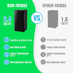 2.4 Cu.Ft Mini Fridge with Freezer & Double Door Small Tiny Size Refrigerator with 7 Temperature Control Knob Only Suitable for One Person Use Black
