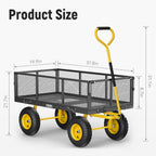 Steel Garden Cart, 2-in-1 1400 lbs Heavy Duty Utility Wagon, with Removable Mesh Sides to Convert into Flatbed, 240° U-Turn 13" Pneumatic Tires Garden Wagon for Farm Yard Lawn Garden Camping