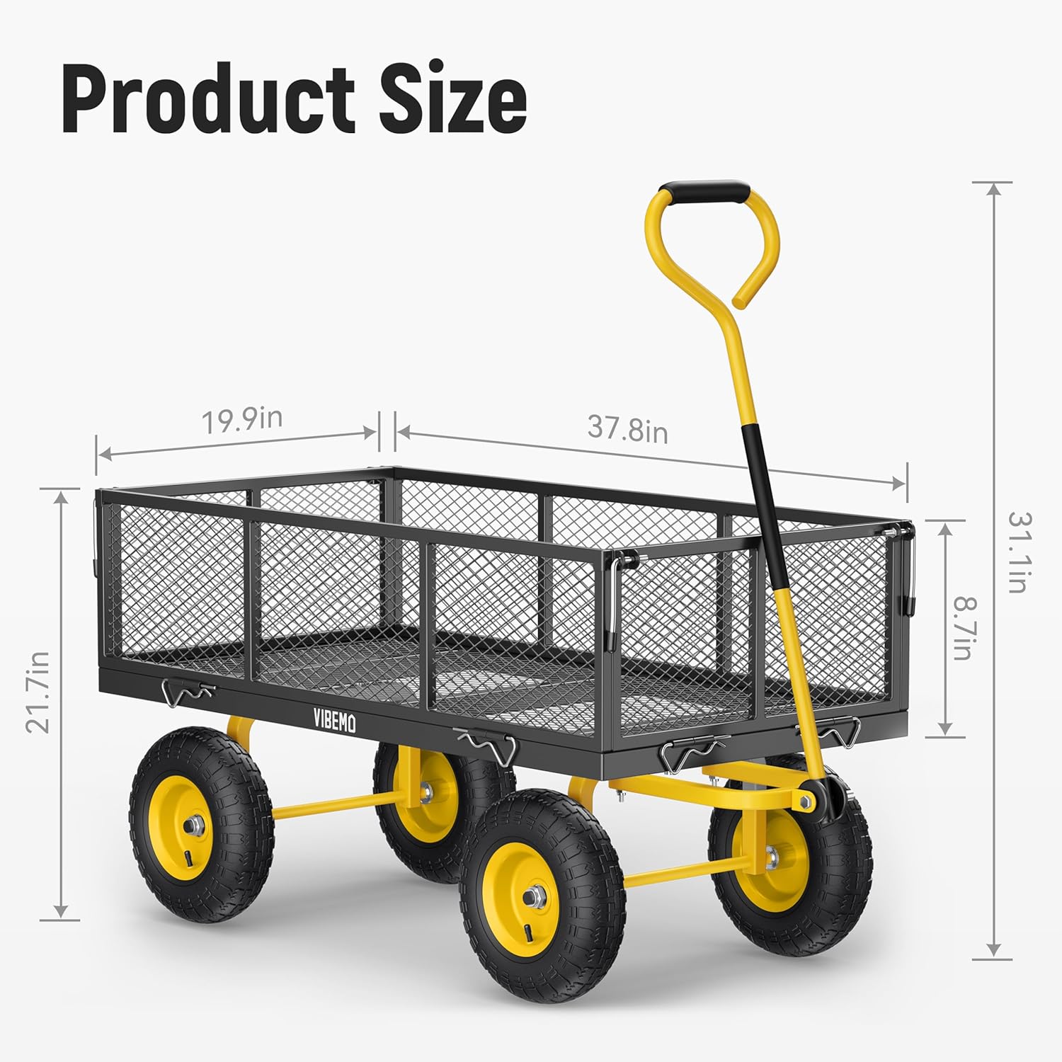 Steel Garden Cart, 2-in-1 1400 lbs Heavy Duty Utility Wagon, with Removable Mesh Sides to Convert into Flatbed, 240° U-Turn 13" Pneumatic Tires Garden Wagon for Farm Yard Lawn Garden Camping