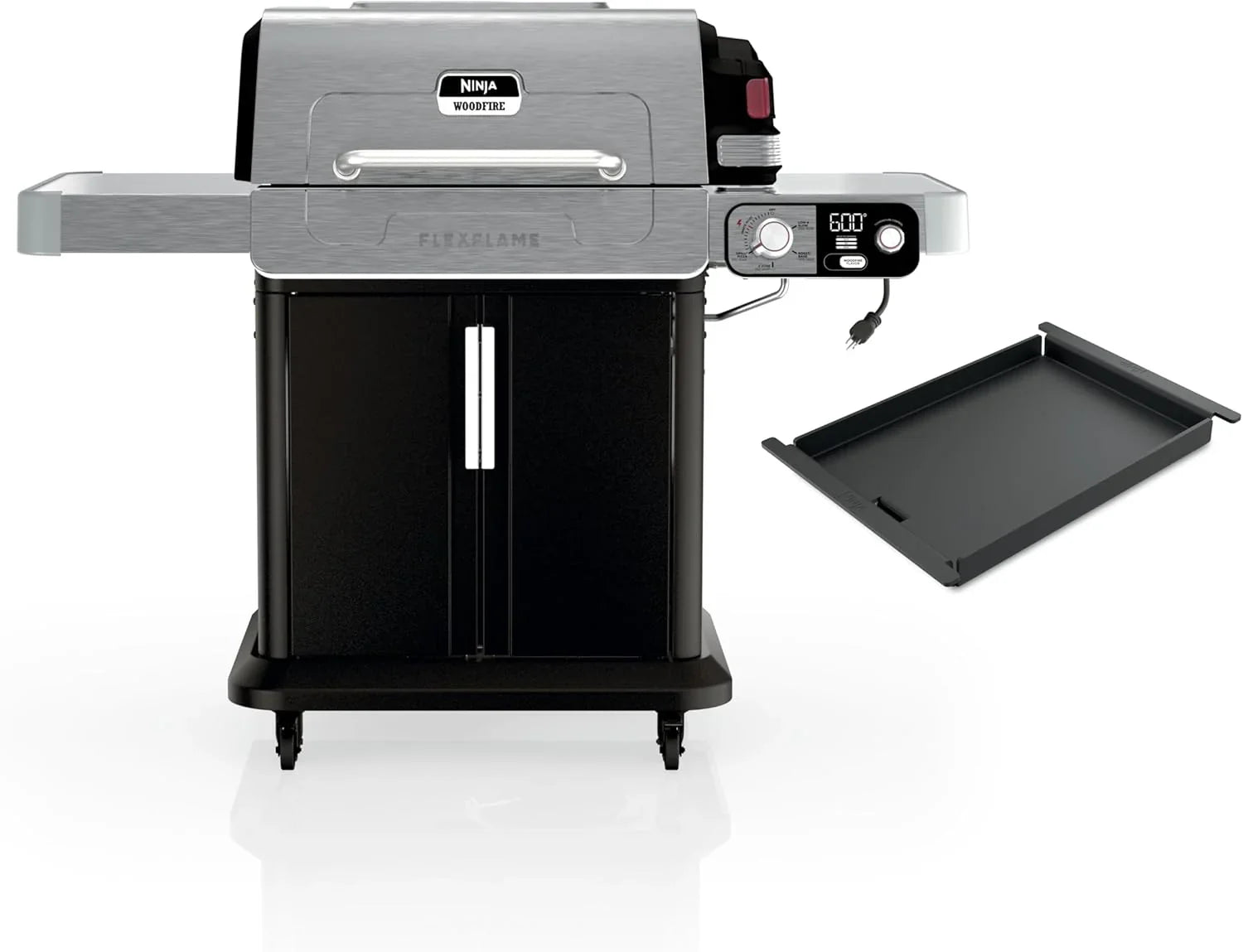 Ninja FlexFlame, Grill and Smoker, Electric and Propane Grill, Roaster, BBQ Grill, 5-in-1 Cooking System, 3 Burner, Digital Control, Outdoor Cooking, Griddle, Pizza Maker, Stainless Steel, PG301