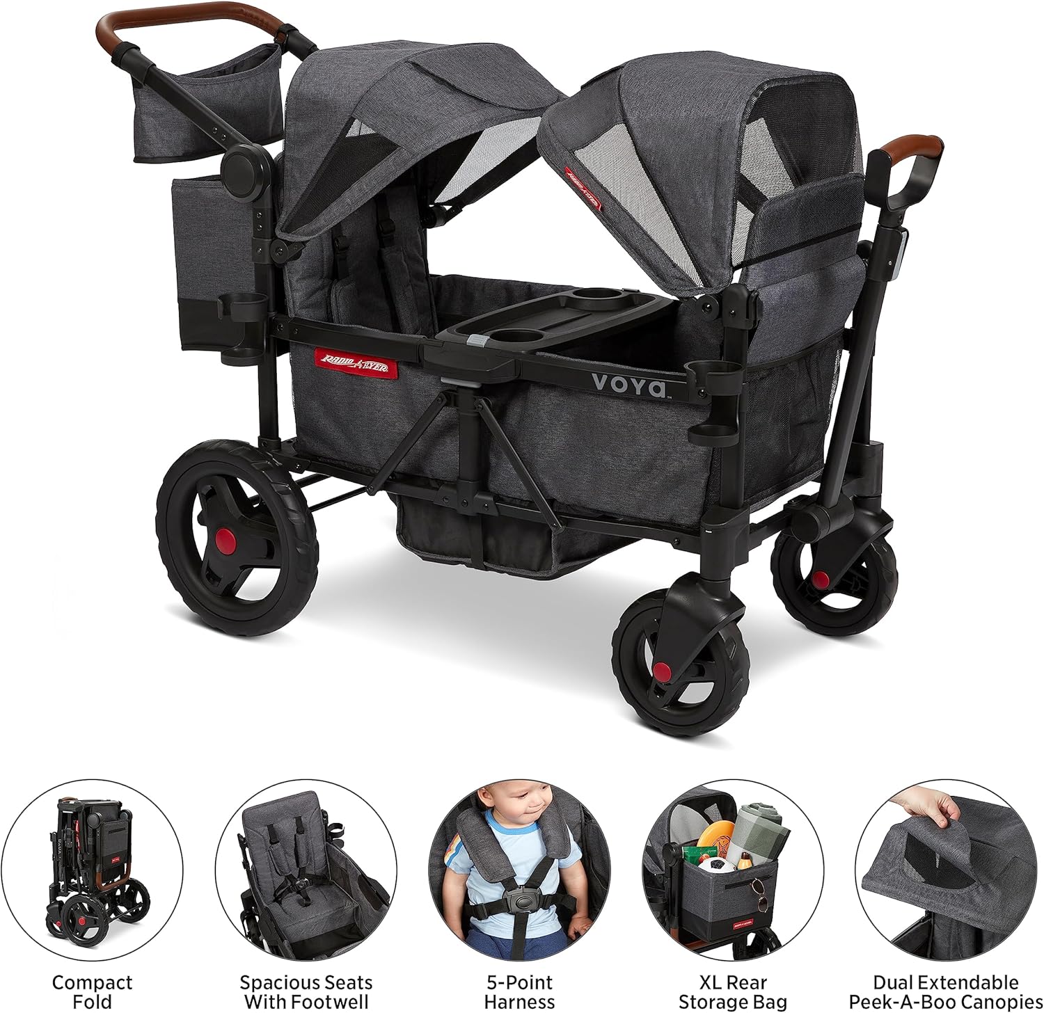 Stroller Wagon, 4 Seater Wagon Stroller for Kids with Low Sides, Baby Stroller Wagon, Quad Stroller