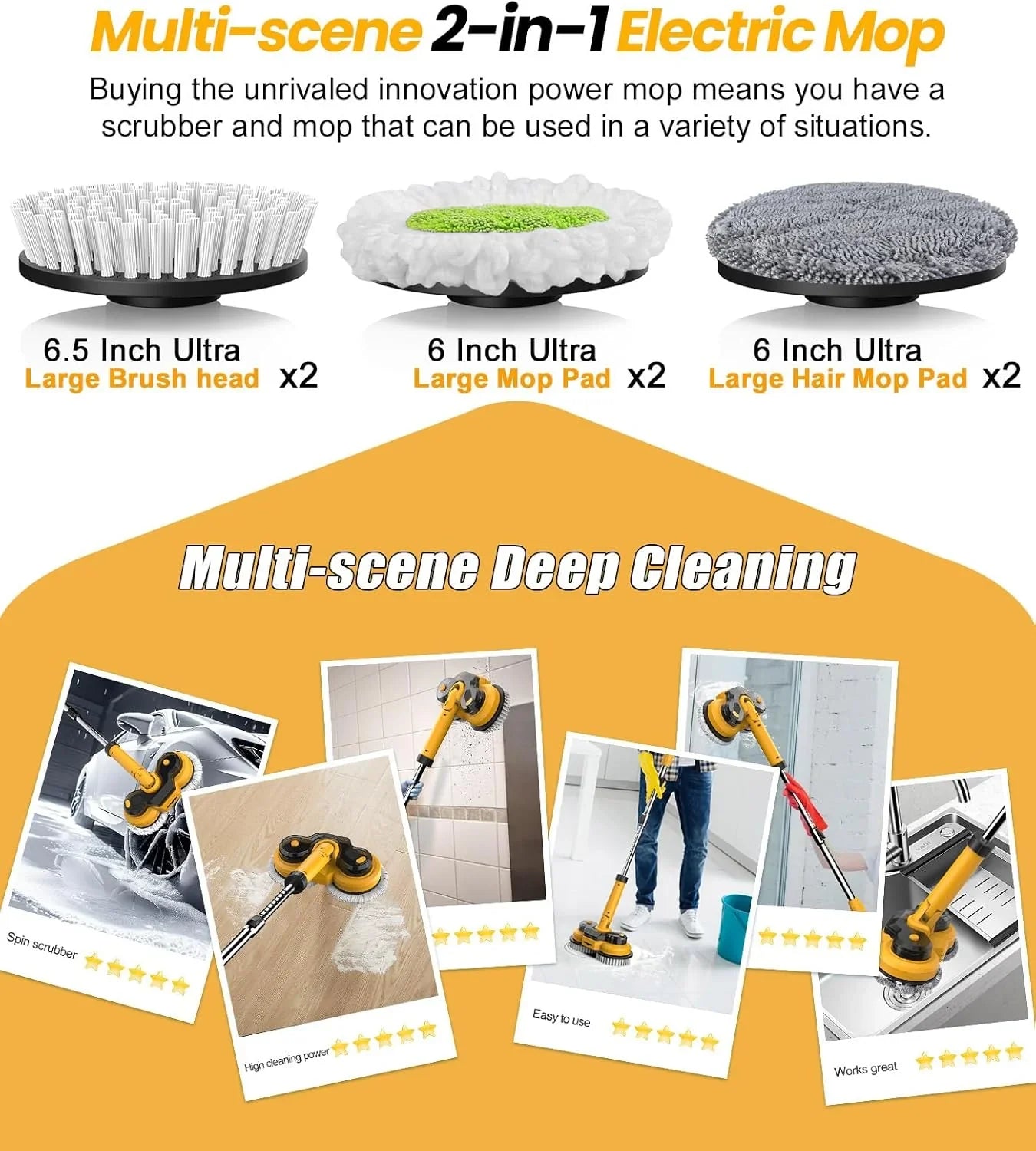 6000mAh Battery Electric Mop M1, 800RPM Cordless Electric Power Scrubber & Mops for Floor Cleaning, Best Automatic Spin Mops with Smart Display,Rotating Mop with LED Light & Water Spray-qimedo