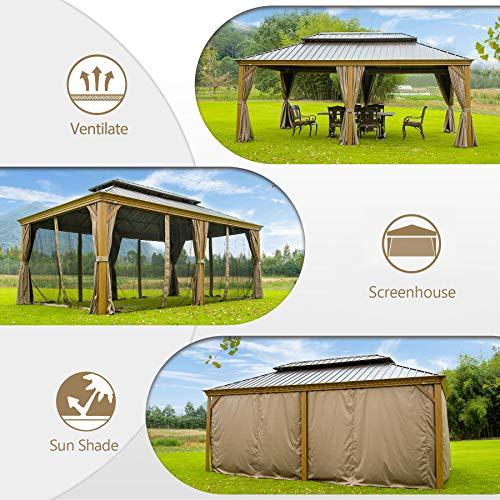 Outdoor Hardtop Gazebo 2021 New – Galvanized Steel Double Roof,Patio Gazebo Canopy with Privacy Curtains and Netting,WoodLooking Finish Aluminum Frame Cavus 12'X20′ by domi outdoor living