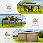 Outdoor Hardtop Gazebo 2021 New – Galvanized Steel Double Roof,Patio Gazebo Canopy with Privacy Curtains and Netting,WoodLooking Finish Aluminum Frame Cavus 12'X20′ by domi outdoor living